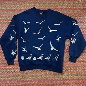 90s VTG MICHIGAN RAG CO BIRD WATCHING NAVY SWEATSHIRT